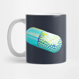 Blue Holographic Capsule On Chartreuse background Mug